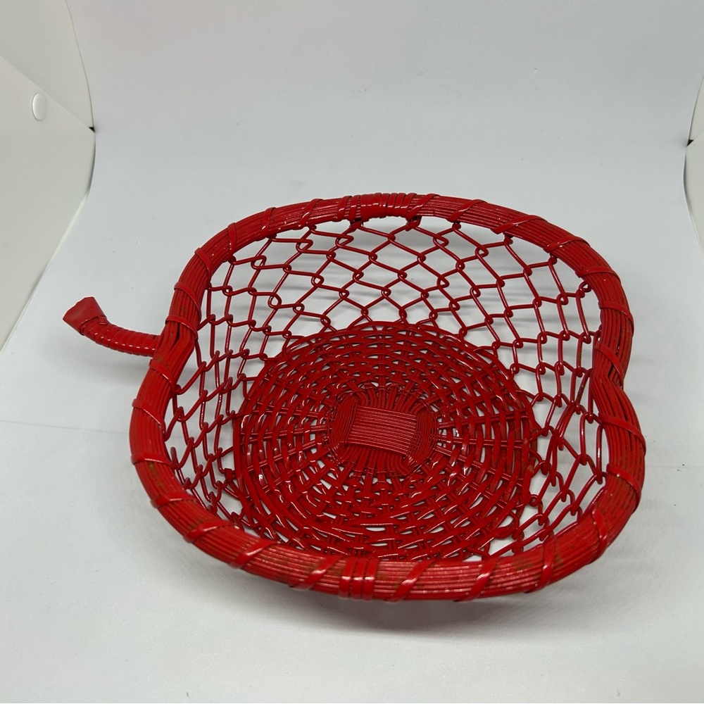 Bright Red Enamel‎ Metal Woven Apple Shaped Basket